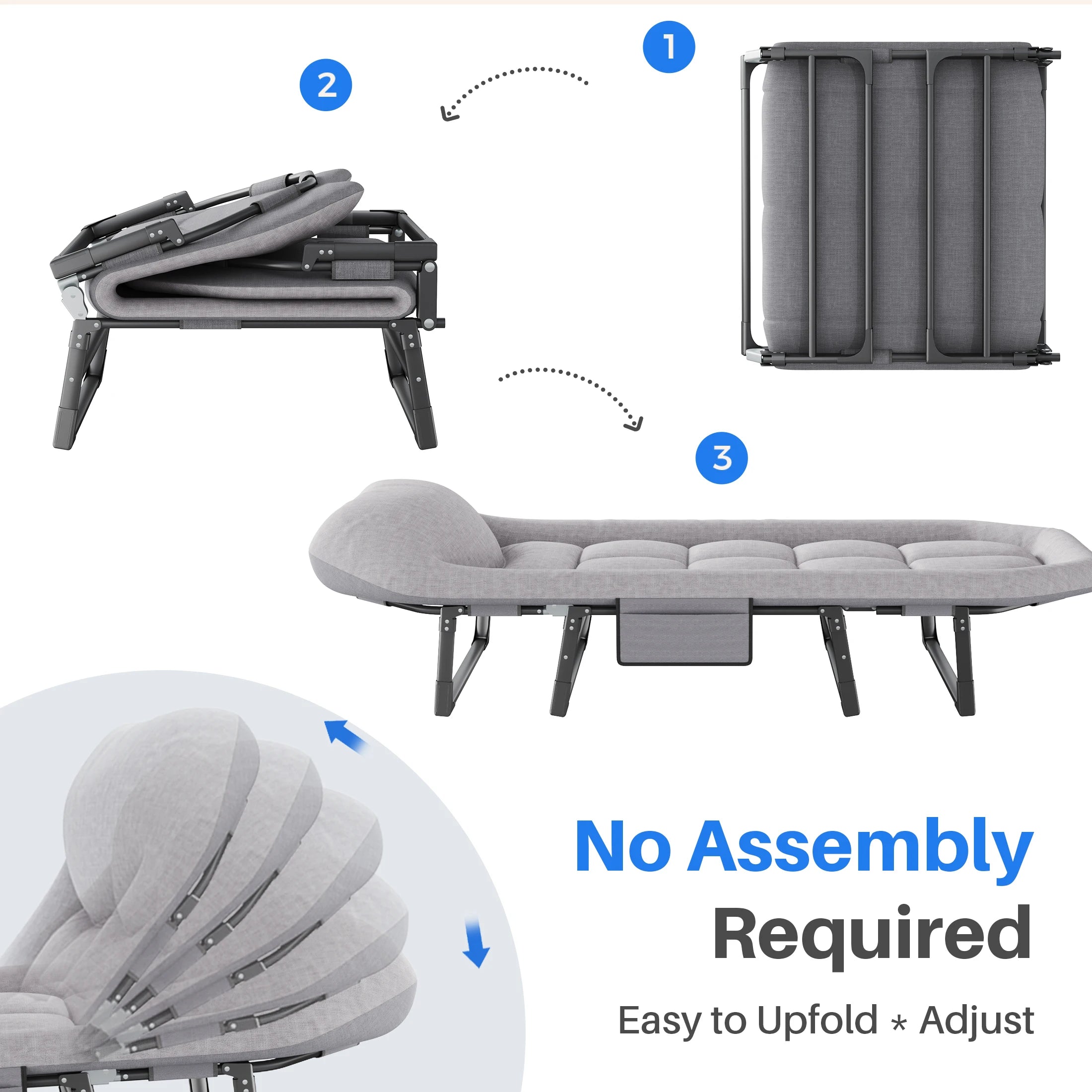 Lit de camping pliant réglable avec matelas et sac de transport 440 lb