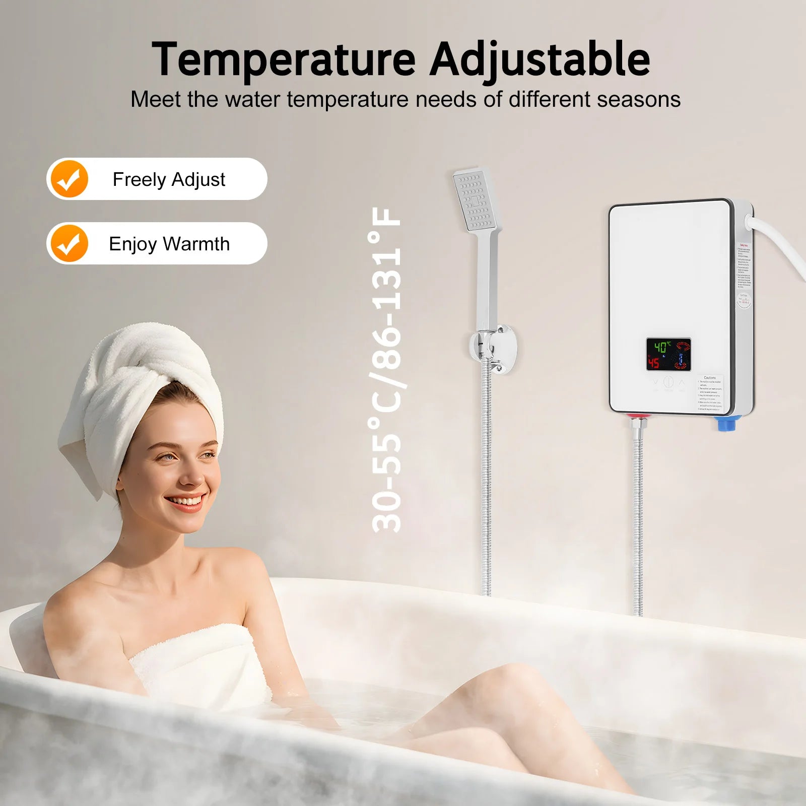 4500W Instant Electric Water Heater with LED Touch & Shower Kit