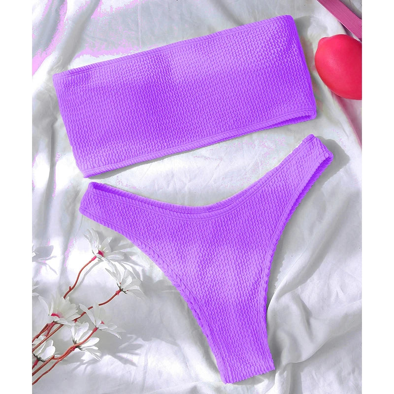 Getextureerde bikiniset met hoge taille voor dames