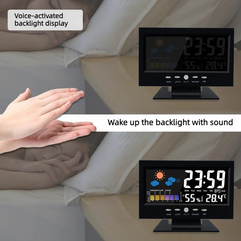Smart multifunktionell lysande LED-väckarklocka med evighetskalender, digital väckarklocka med röststyrning