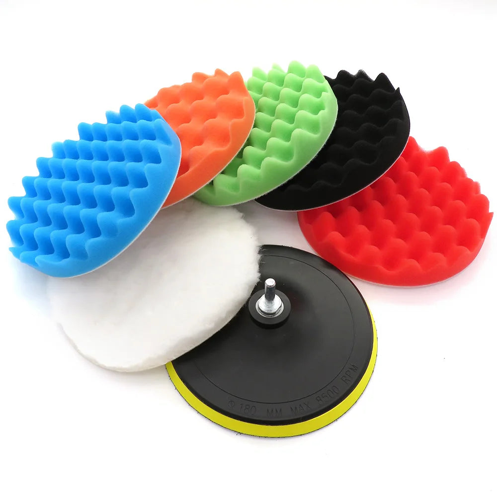 3" 5" 7" 80/125/180mm Polishing Sponge Pad Kit Car Polisher Soft Wave Foam Waffle Pad Car Wash Cleaning Detailing Tool