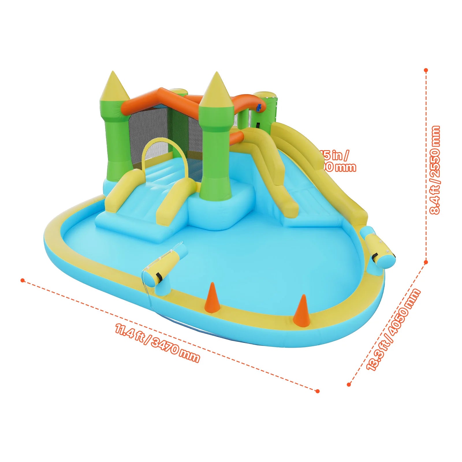 Castello Gonfiabile con Scivolo d'Acqua, Piscina con Spruzzi e Giochi