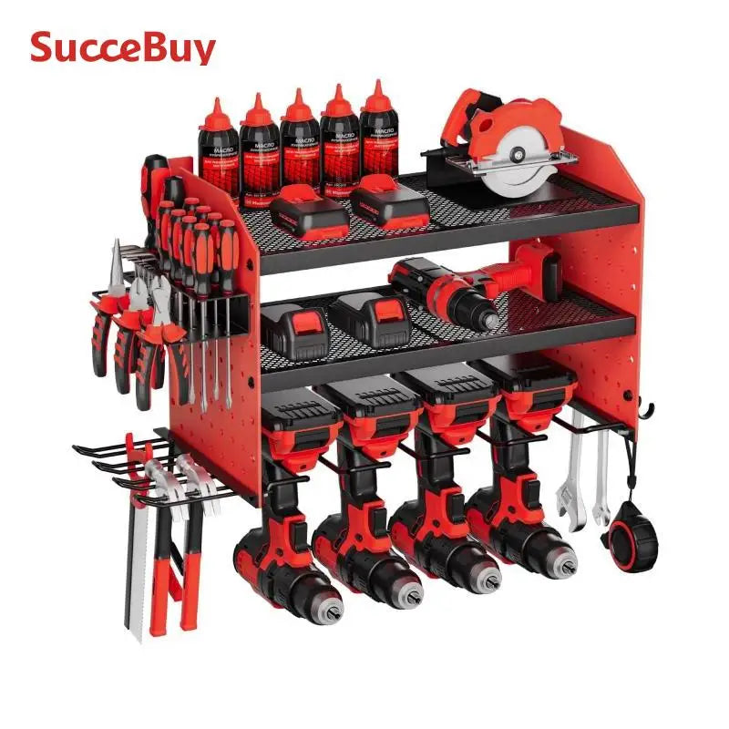3-Tier Power Tool Organizer Wall Mount Rack with Drill Storage