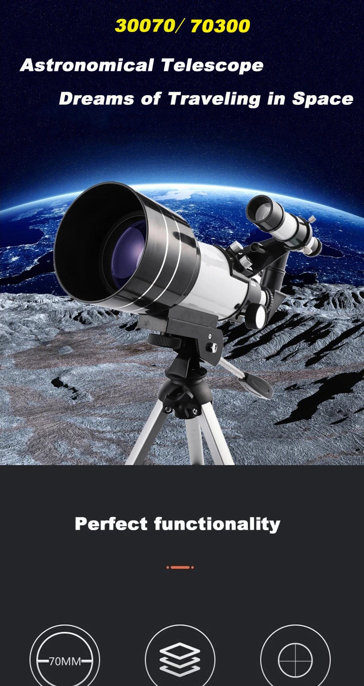 Professional Astronomical Telescope F30070 Monocular 150 Times Zoom HD Night Vision  View Moon Star  AZM70300 Stargazing 