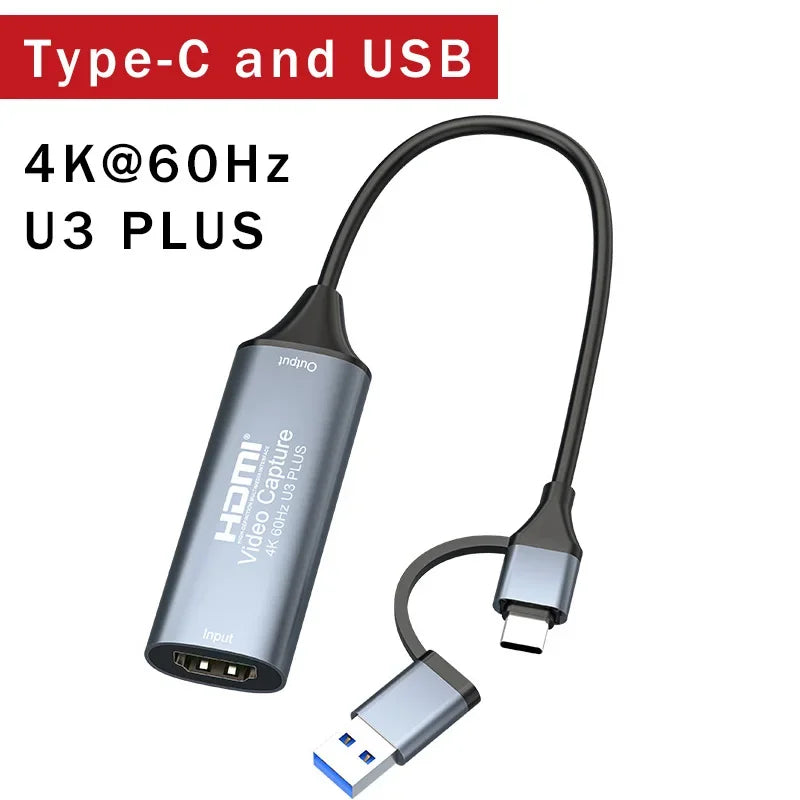 Scheda di acquisizione video HDMI 4K a 60Hz completa UHS USB 3.0 Dispositivo di acquisizione HDMI a USB Type-C Registratore per diretta OBS Gaming PC