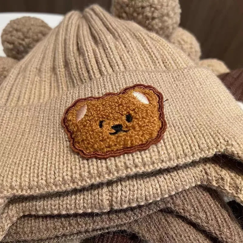 Baby wool hat cute bear ear protection hat children winter thickened warm knitted Korean version of the baby hat 
