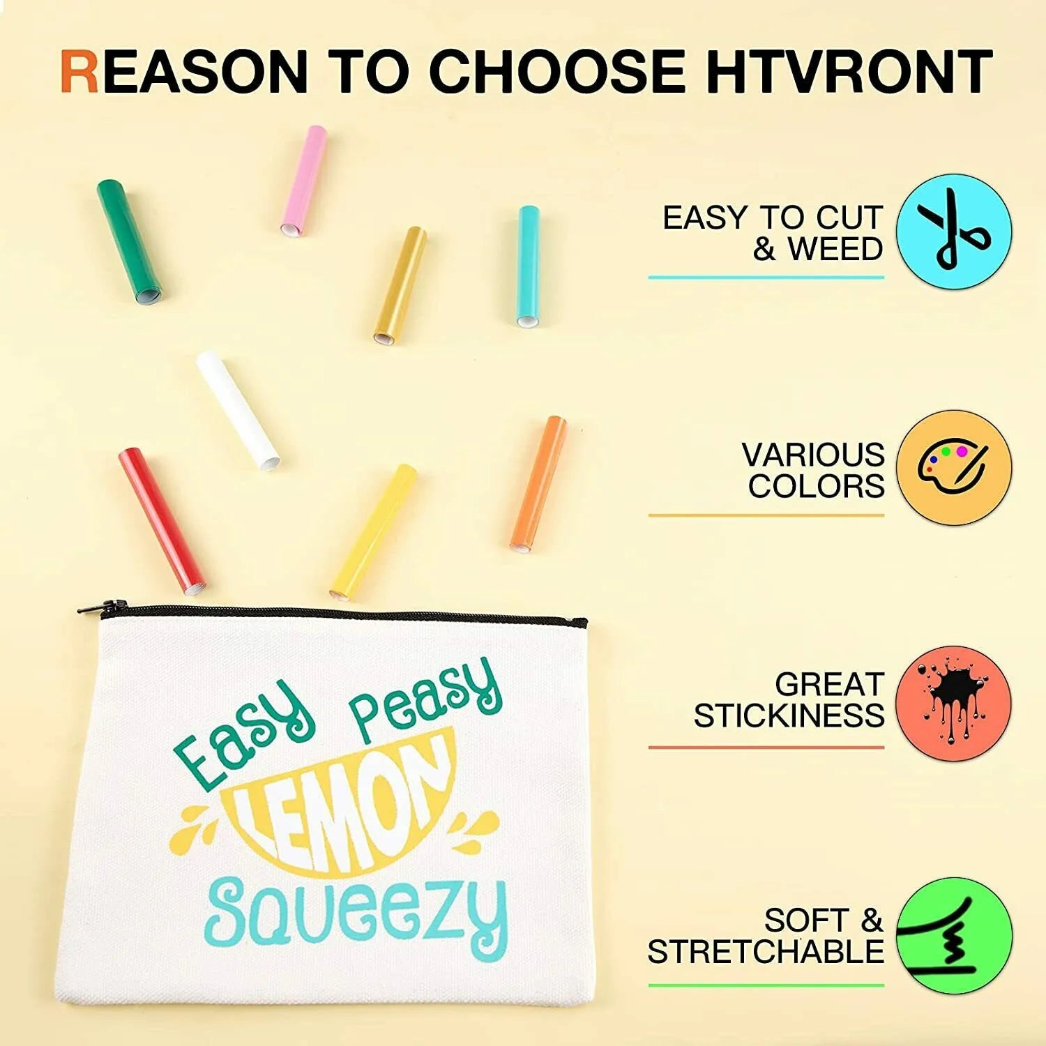 HTVRONT PU Heat Transfer Vinyl Roll Bundle for DIY Apparel