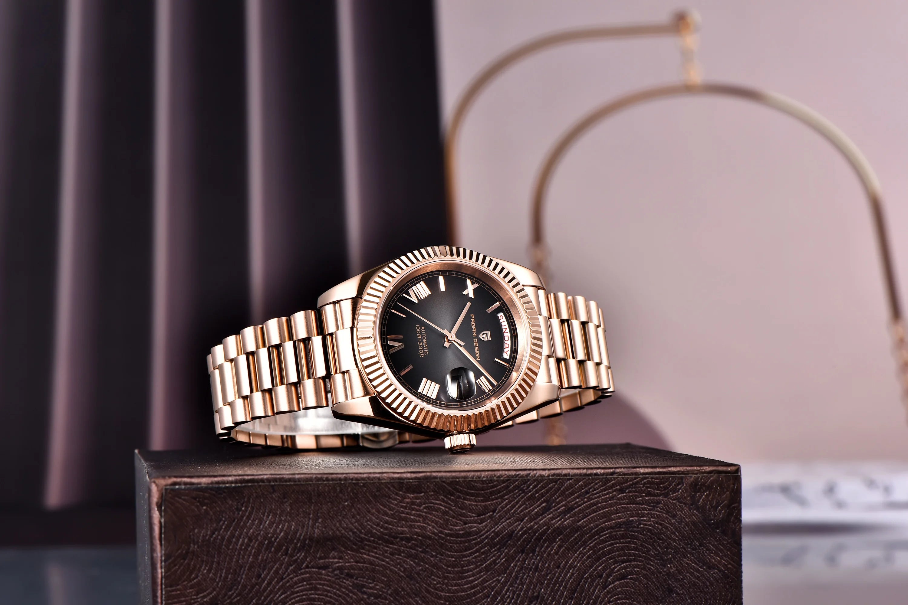 Orologio Meccanico Automatico Uomo Oro Rosa NH36A Zaffiro 10Bar