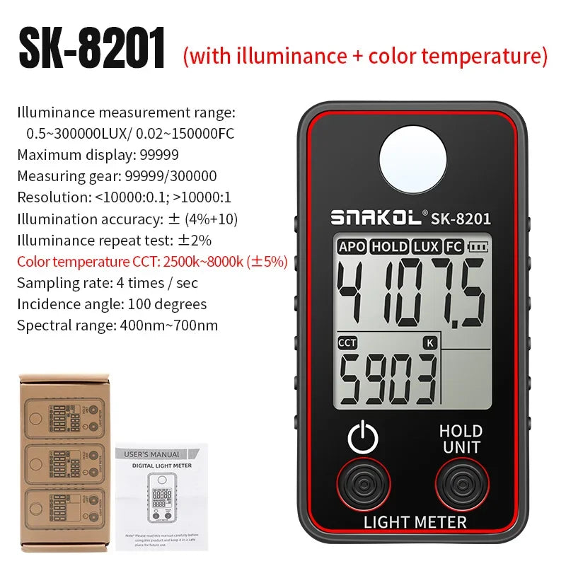 Meter de lumină digital cu opțiuni de model de măsură