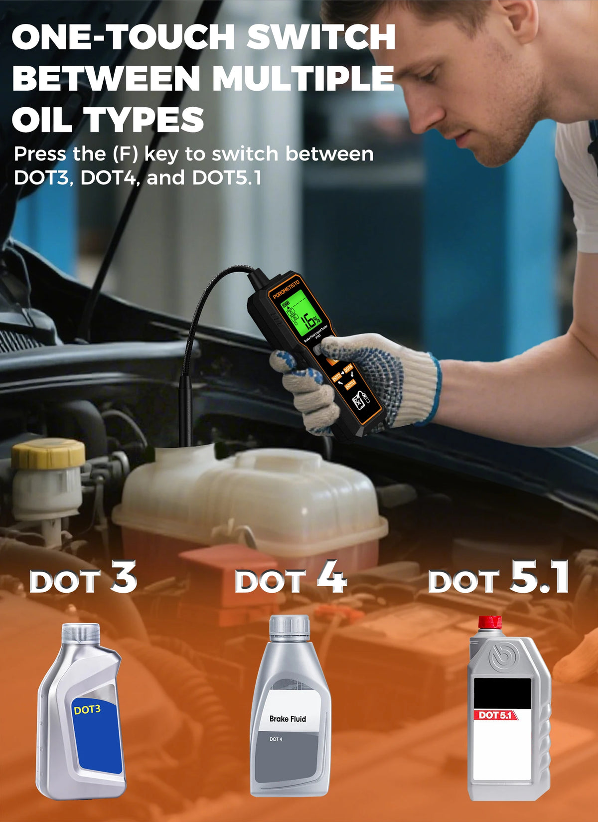 FT01 Automotive Brake Fluid Brake Oil Tester Portable Digital Brake Fluid Tester DOT3/DOT4/DOT5.1 Test With Flexible Probe
