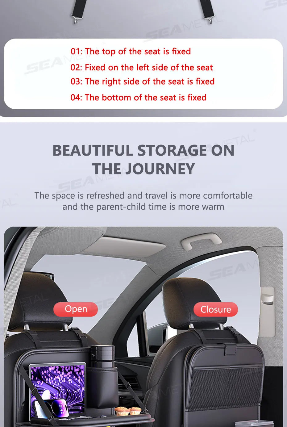 Multi-Pocket Car Seat Back Organizer with Foldable Tray