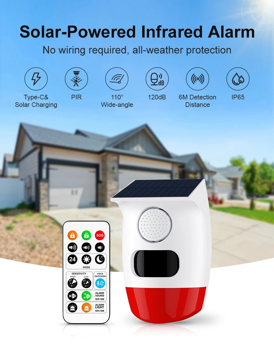 Solar Motion Sensor Alarm with 120dB Siren
