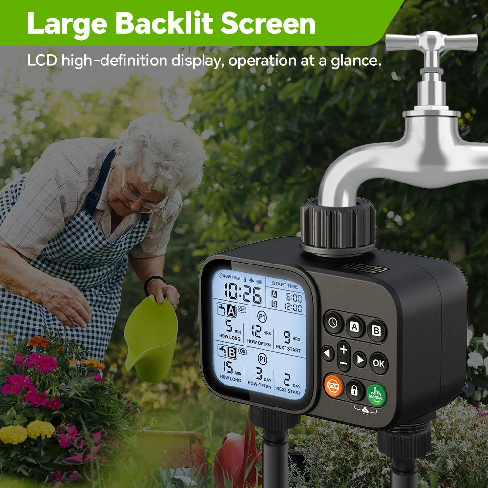 Two-Outlet Garden Watering Timer with LCD