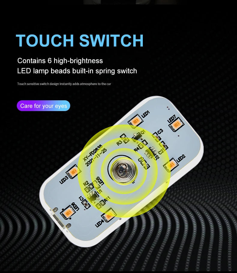 LED Touch Light Mini Wireless Car Interior Lighting Auto Roof Ceiling Reading Lamp for Trunk Storage Box USB Charging 