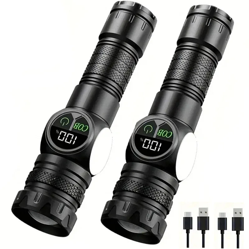 Linterna LED con 5 modos de iluminación, luz lateral COB roja con imán, linterna recargable por USB con batería integrada para senderismo