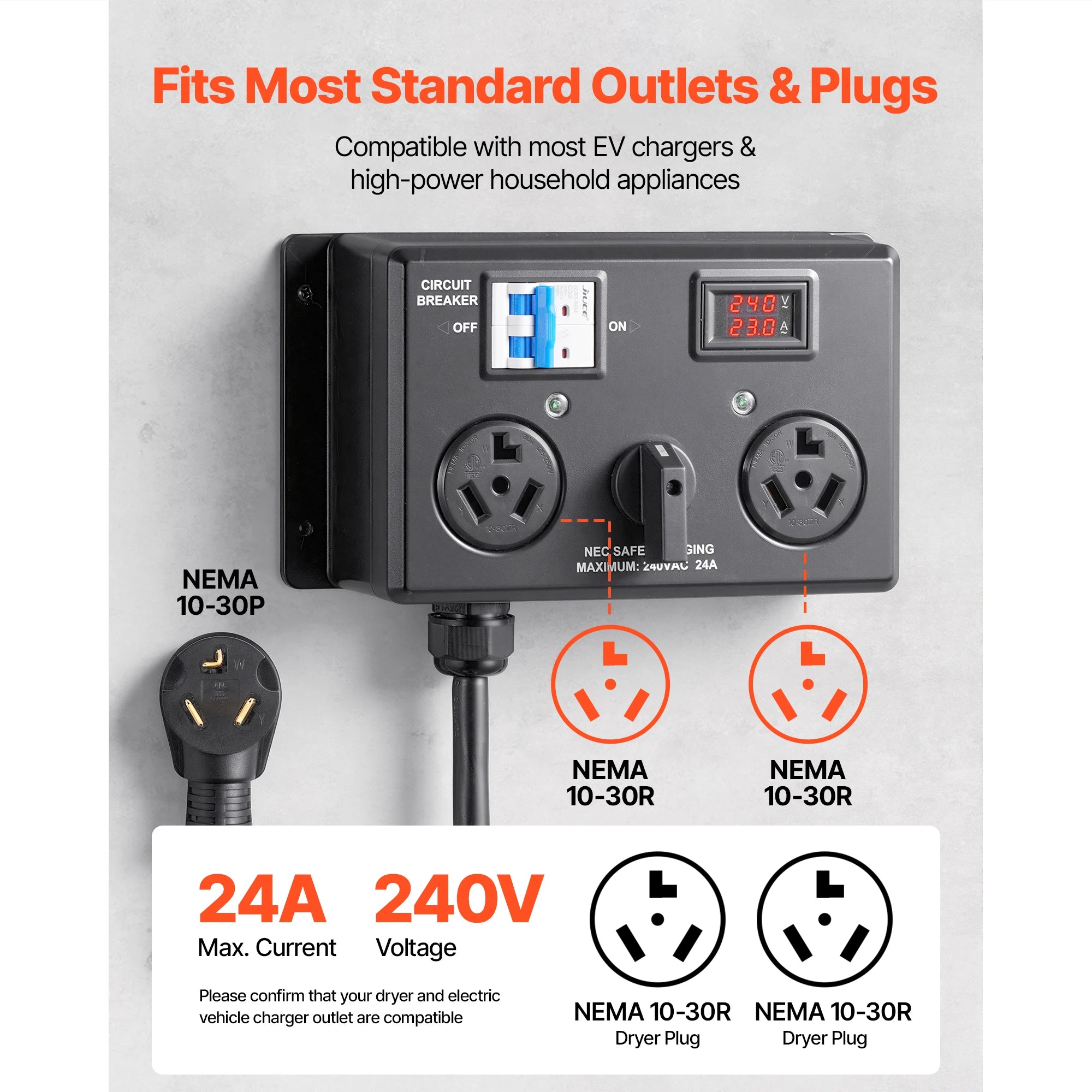 Manueller EV-Ladesteckdosen-Splitter 240V 24A für Trockner & Elektrofahrzeug