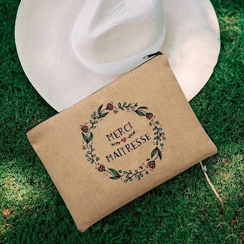 Thank You Teacher Travel Cosmetic Organizer Makeup Pouch Merci Maitresse Borsa Portaoggetti Organizer Profumi da Viaggio Portafoglio Mini Francese