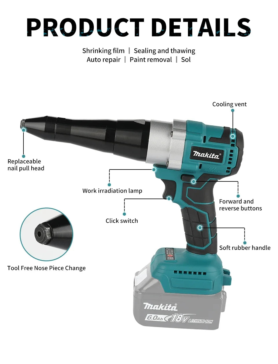 Cordless Electric Rivet Gun with Brushless Motor and LED Light