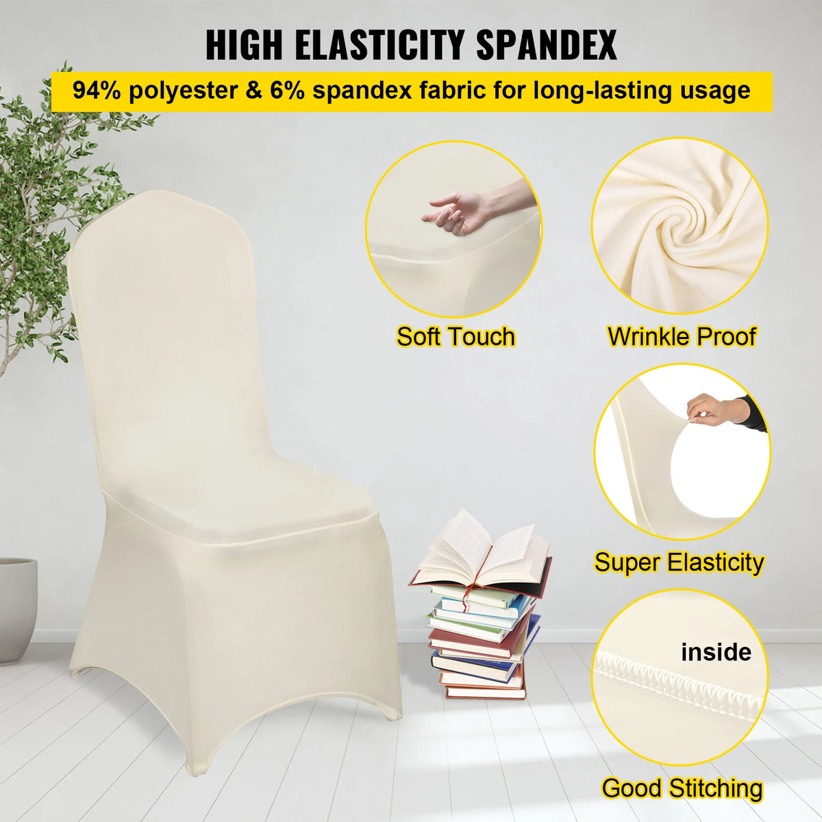 Elastické potahy na banketní židle v barvě slonové kosti, balení 100 ks