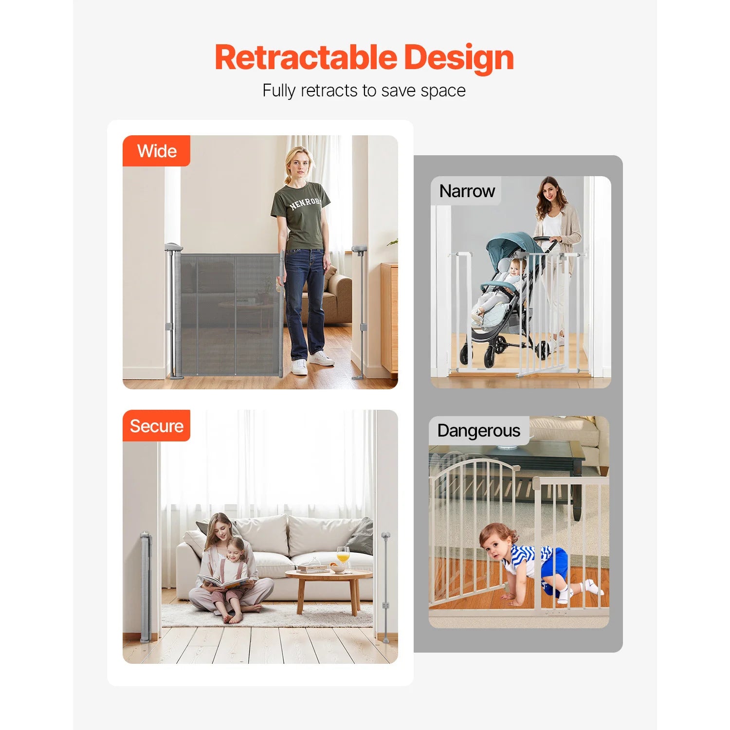 Retractable Baby Gate 34" Tall Extendable Mesh Safety Gate