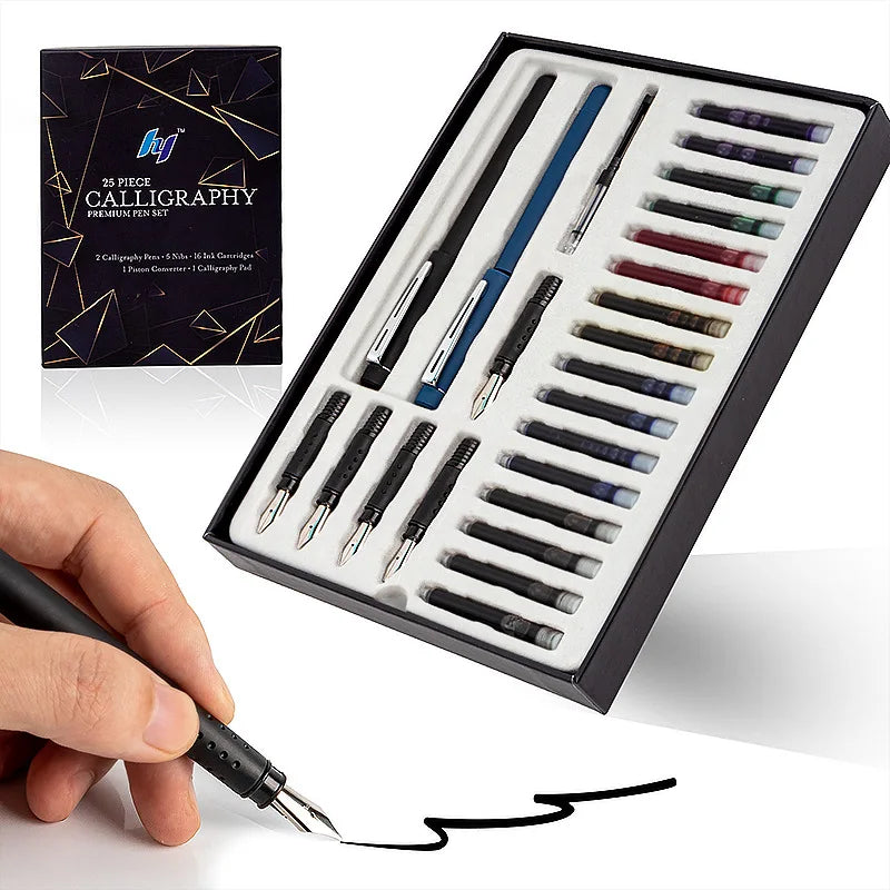 Calligraphy Pen Set with 5 Nib Grades and Ink Cartridges