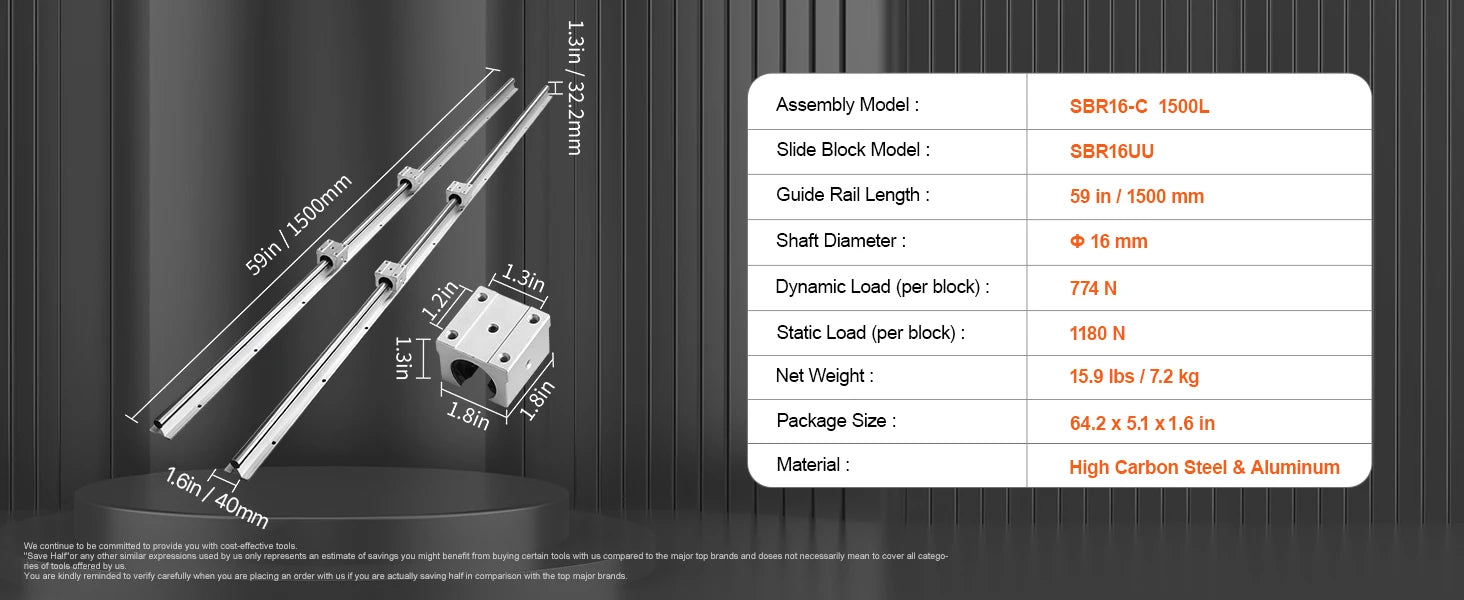 SBR Linear Guide Rail Kit with 4 Bearing Blocks for CNC & DIY