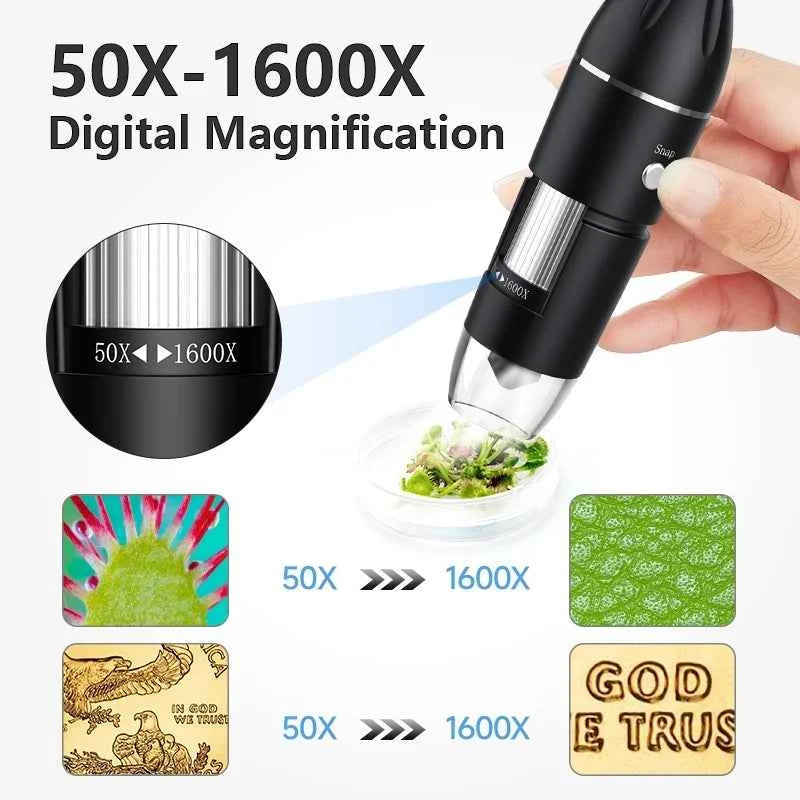 1600X USB Digital Microscope 1080P HD, Soldering Microscope with 8 Adjustable LEDs & Metal Stand, UVC Otg Compatible with