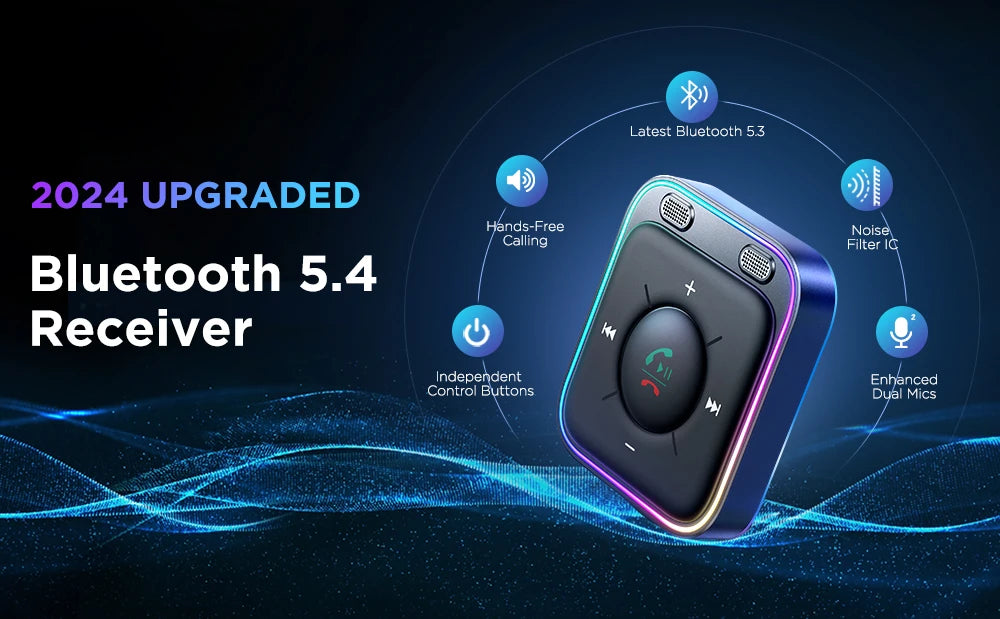 Joyroom Bluetooth 5.4 Car Adapter With Dual Mics Noise Cancellation AUX Bluetooth Wireless Receiver Car Kit Plug-and-Play 