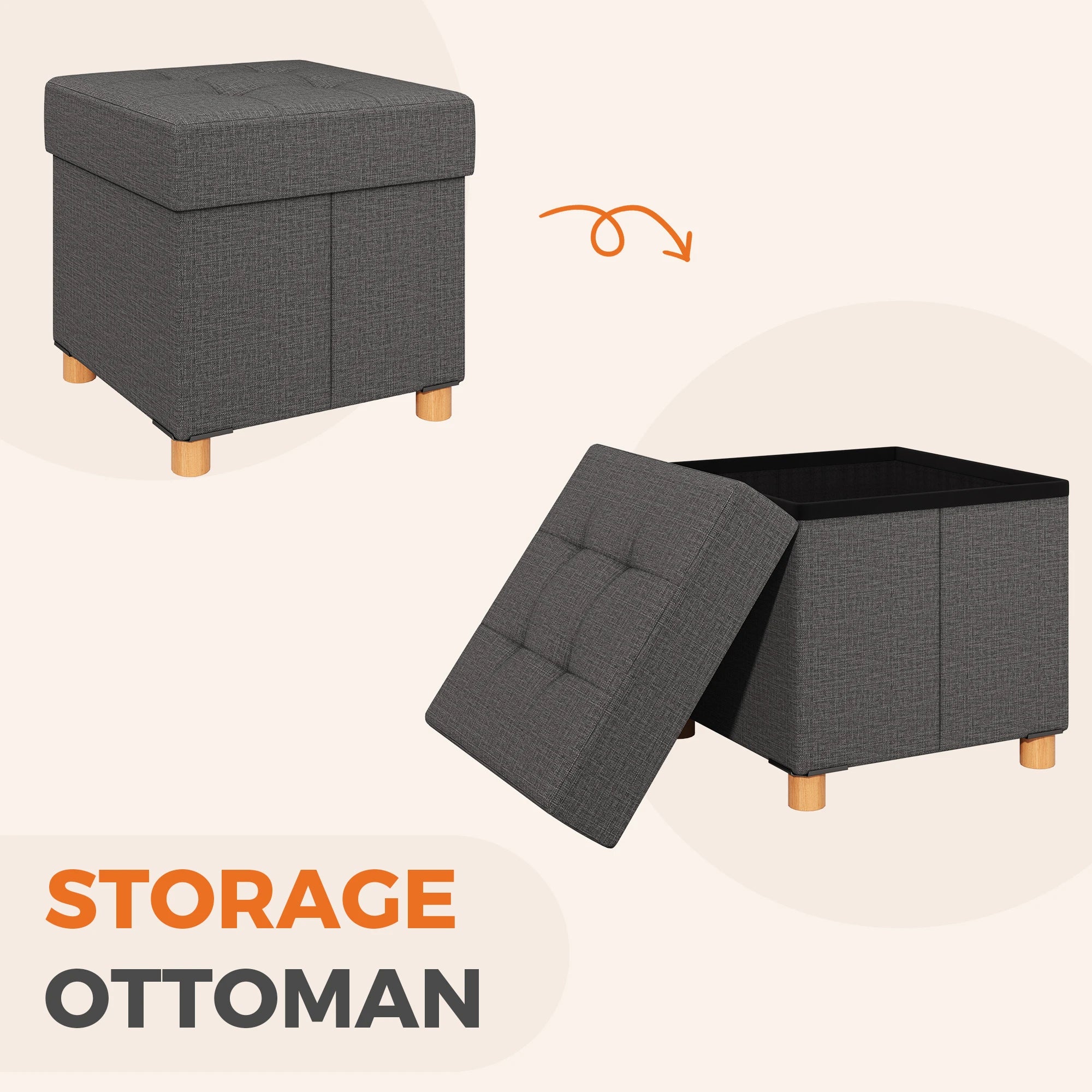 15" Cube Storage Ottoman Bench with Hidden Storage & Seating