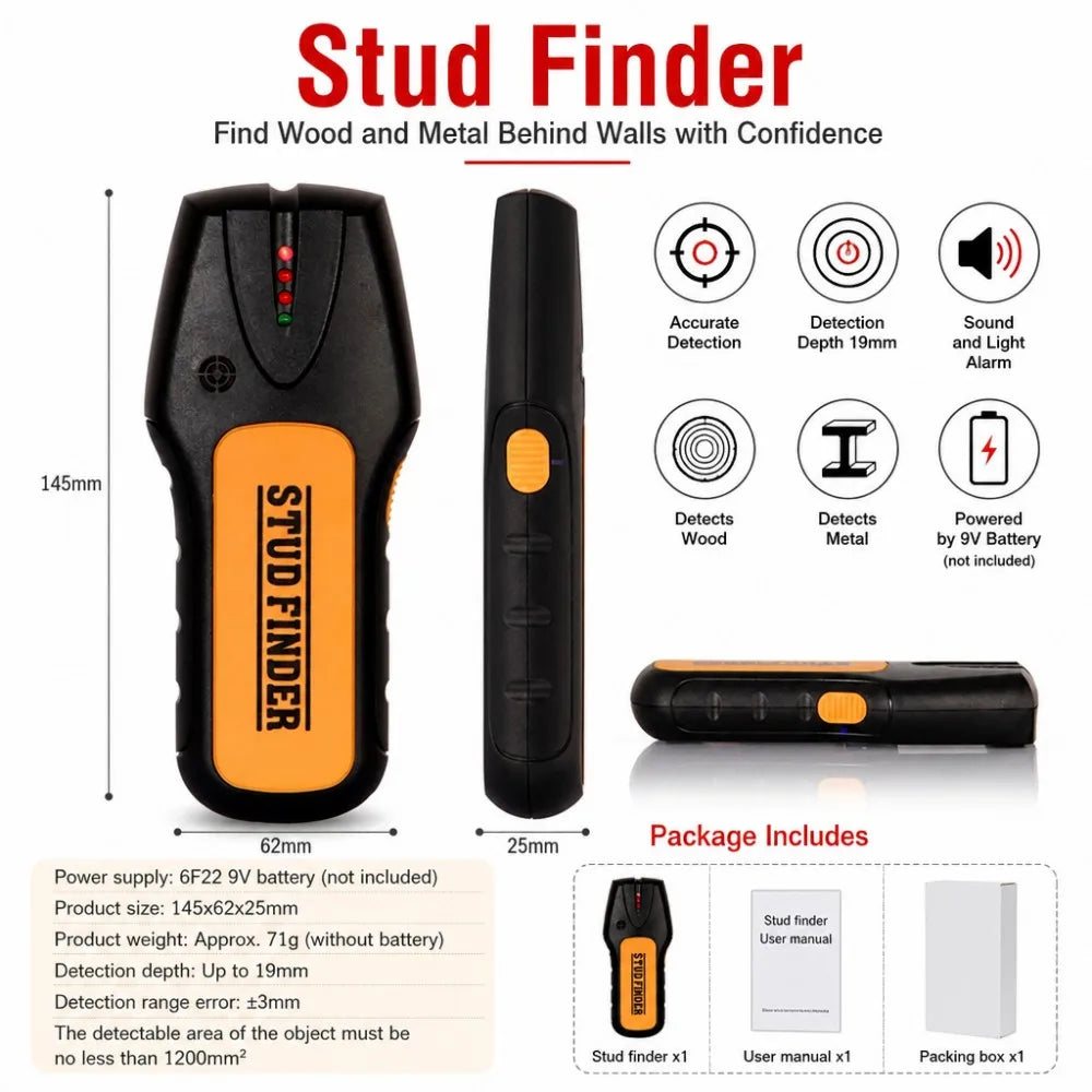 Wood and Metal Stud Sensor with Audible Alert