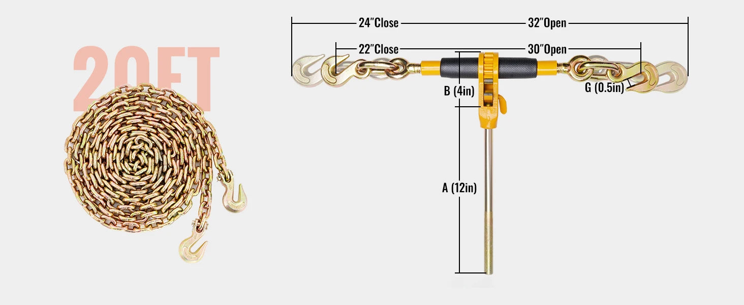 7100 lb Ratchet Chain Binder with Anti-Skid Handle for Secure Loads