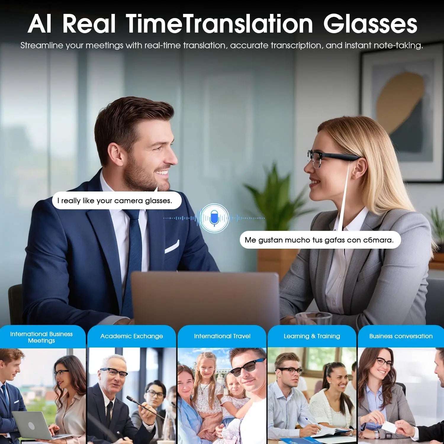 AI Smart Glasses with Camera, Calls, Translation & Audio