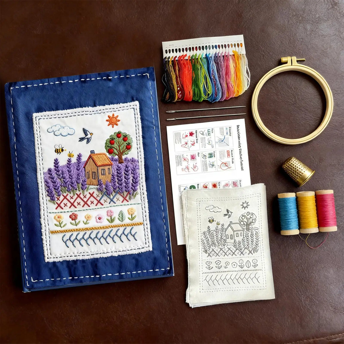 Fabric Embroidery Practice Book with Stitch Guides