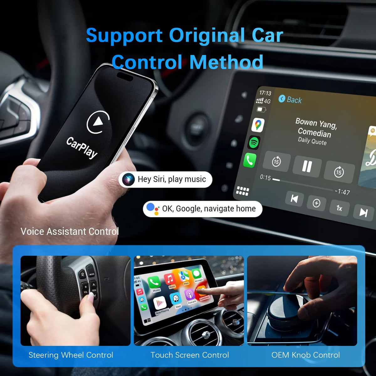Ezonetronics bezdrátový CarPlay Android Auto adaptér pro tovární kabeláž vozu, 2 v 1 CarPlay a Android Auto