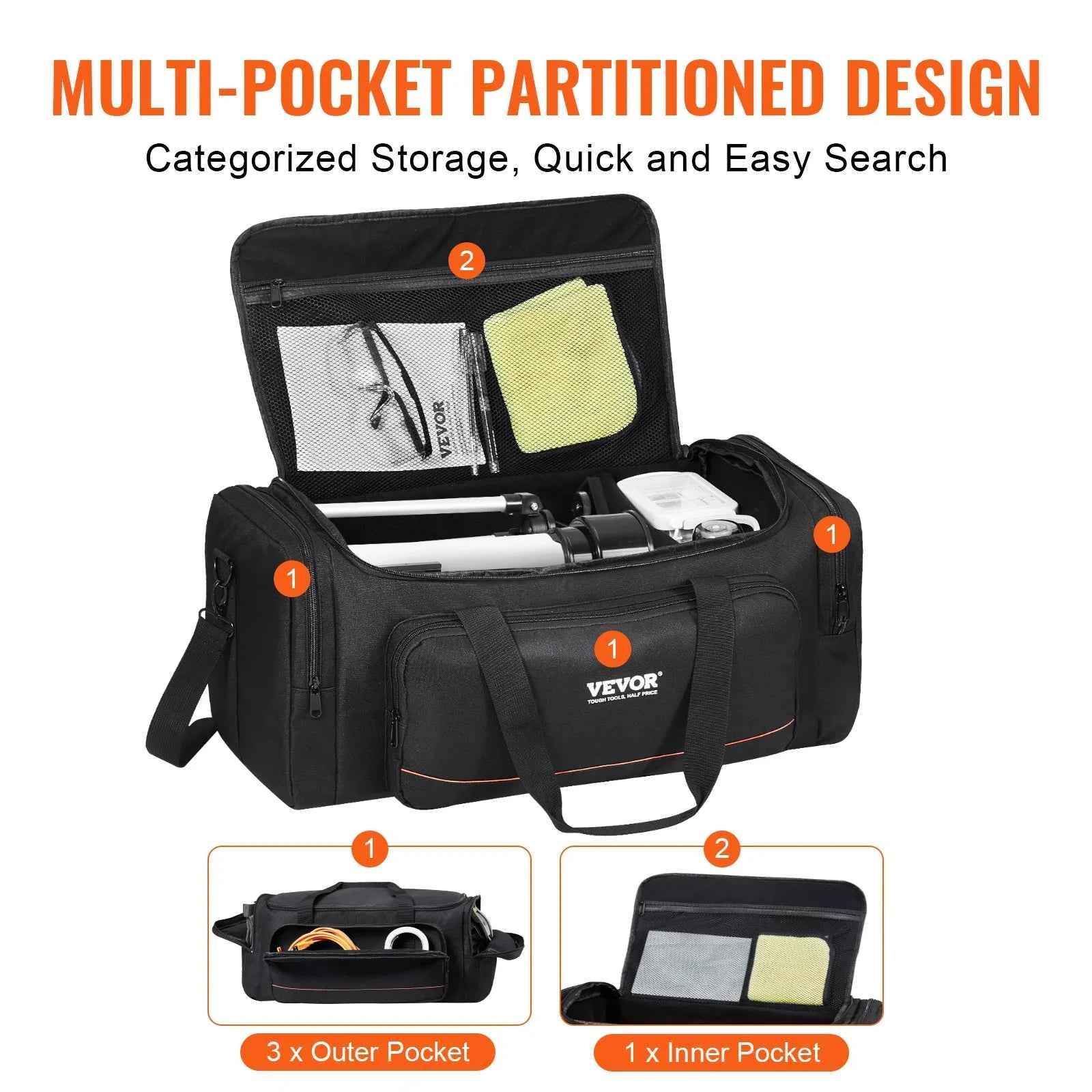 22in Shock-Absorb Telescope Storage Bag with Fixed Buckles, Multi-Pocket & Detachable Divider