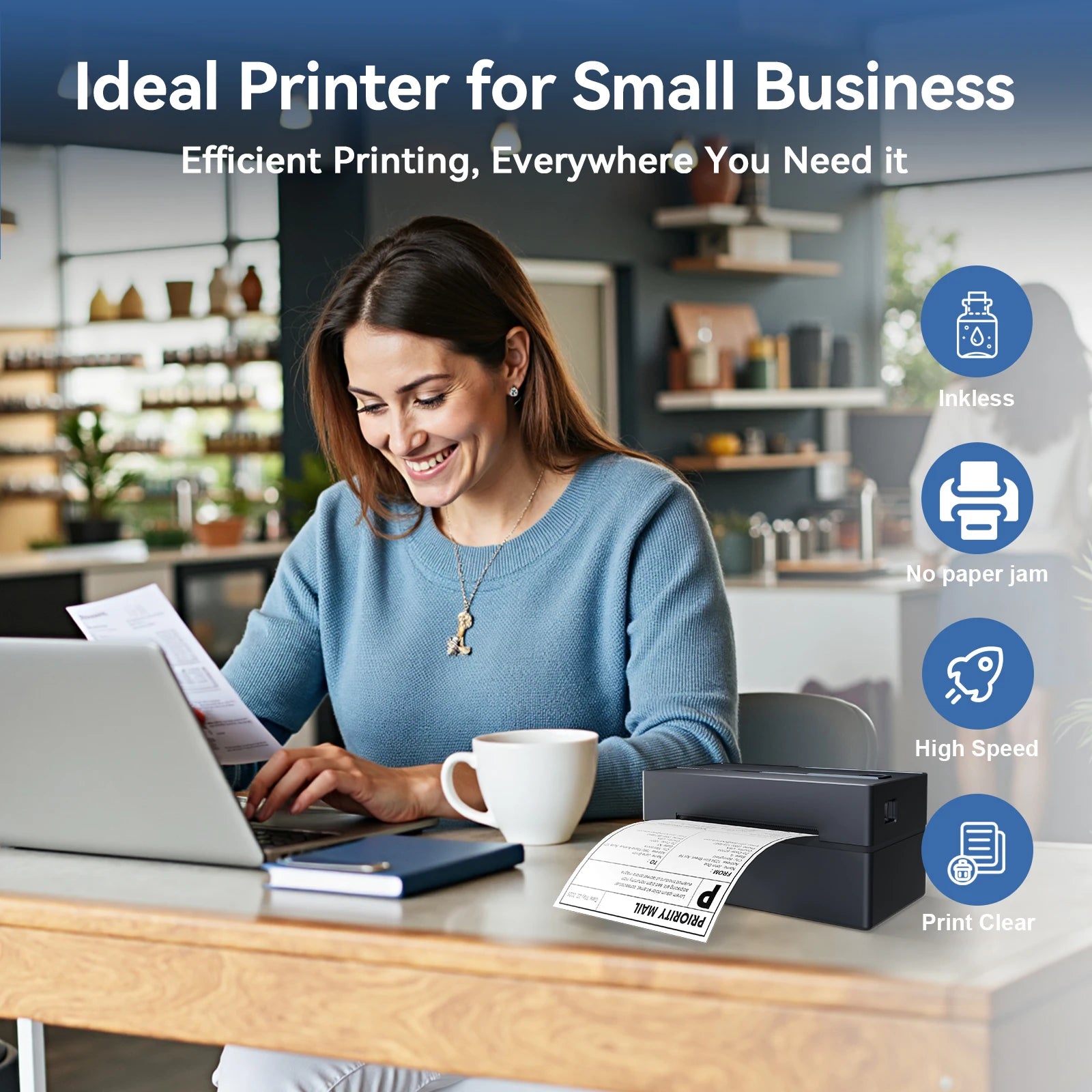4x6 Thermal Label Printer No Ink Bluetooth USB 203 DPI Fast Print
