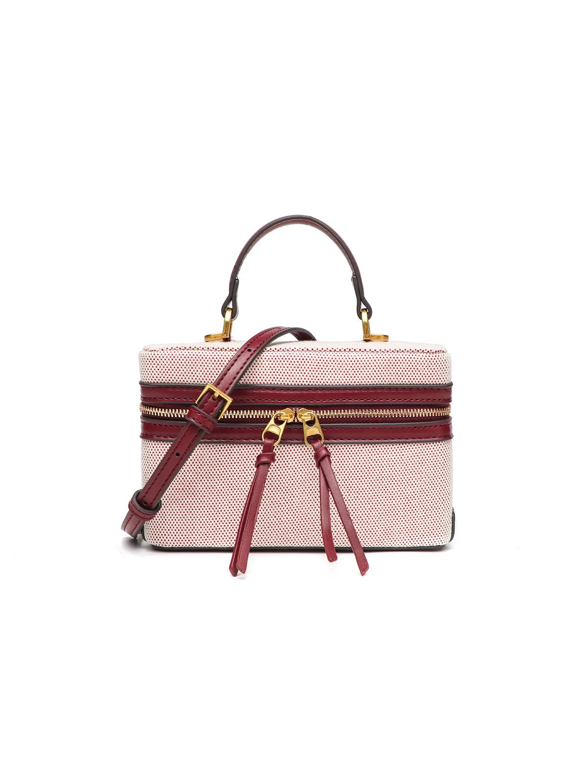 Structured Synthetic-Leather Handbag, Wine Red