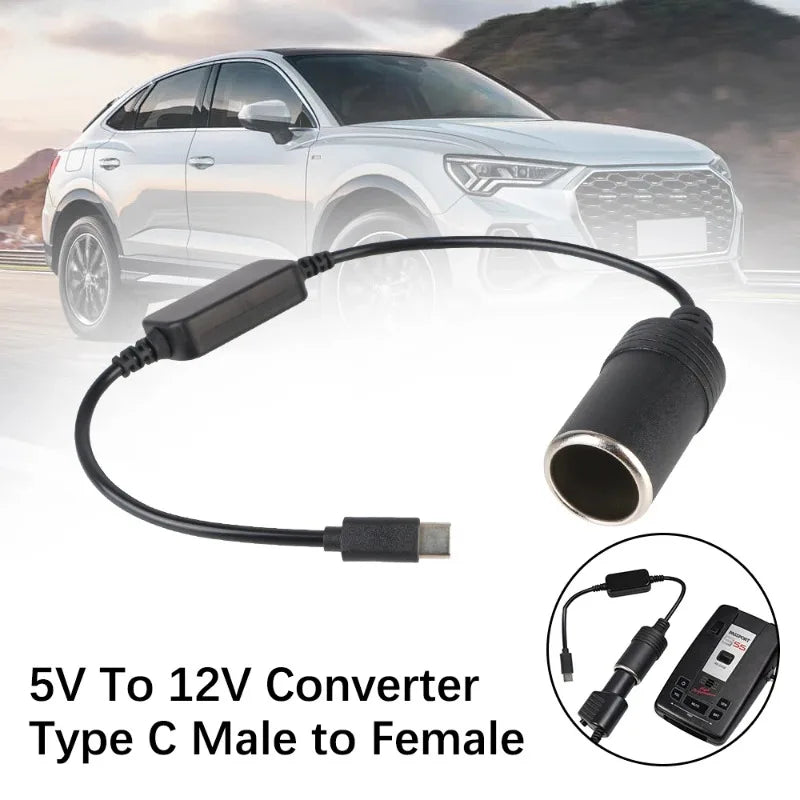5V To 12V Converter Cable Extender USB Type C Chargers To Cigarette Lighter Socket Power Adapter Electronics Car Accessories