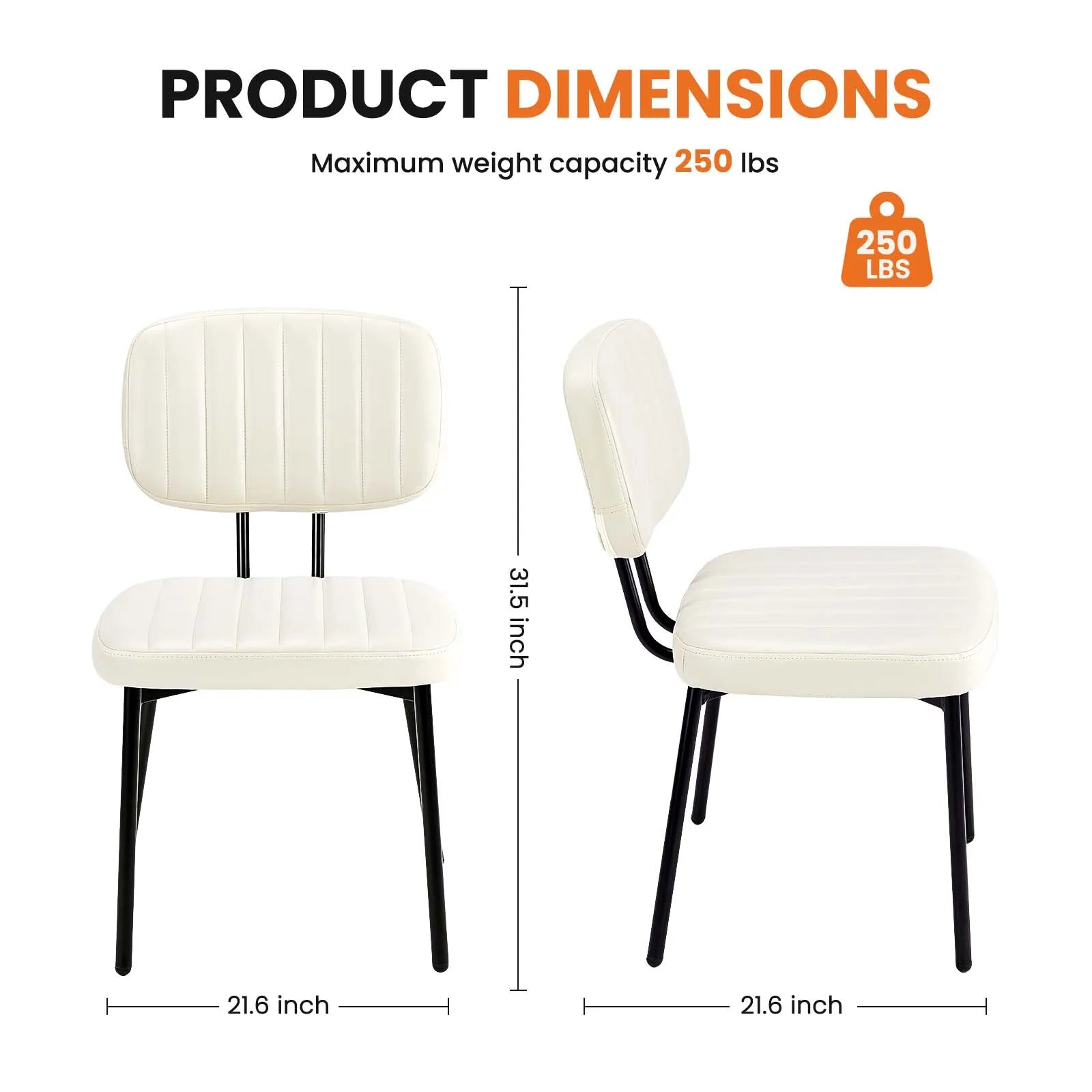 Modern Faux Leather Dining Chairs Set of 2 with Lumbar Support
