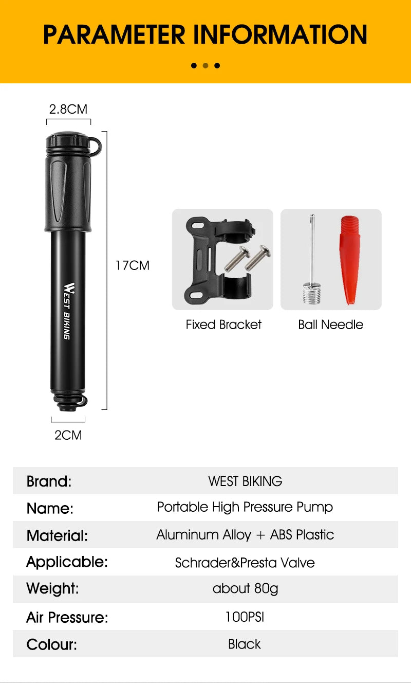 WEST BIKING MINI Pumpa za bicikl — 100 PSI
