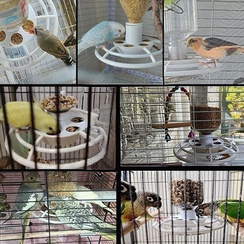 Automatic Bird Feeder with Anti-Scatter, Parrot Food Dispenser for Cage, Hanging Hook Auto-Feeding Container for Small Birds ﻿