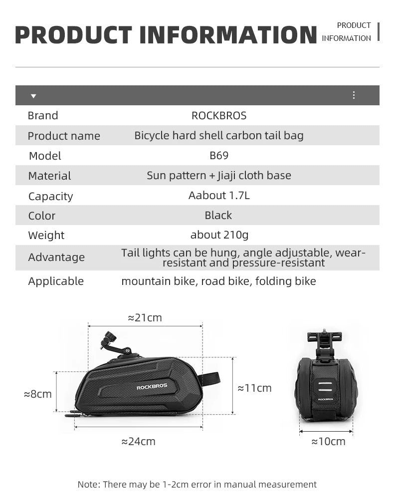 1.7L Waterproof Bicycle Rear Seat Bag