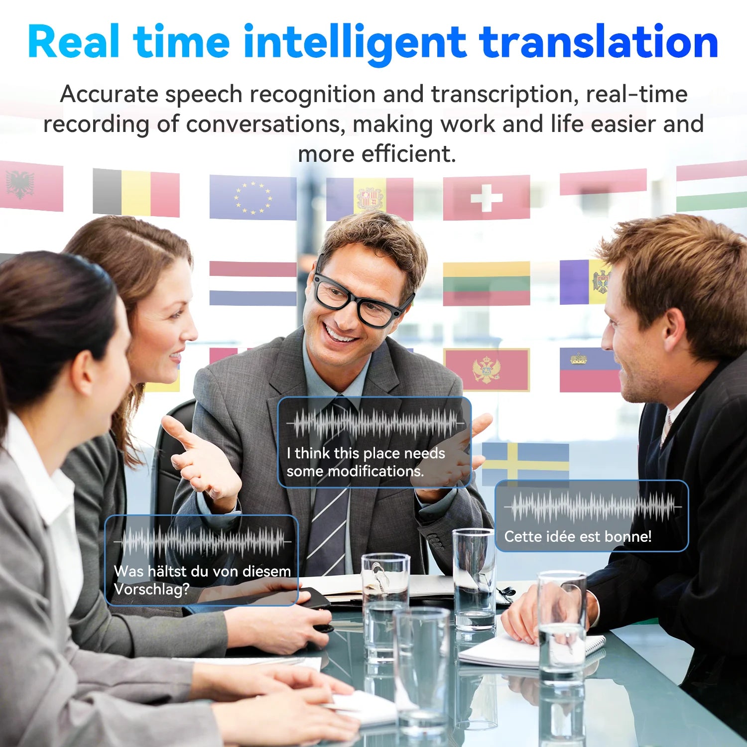 AI Smart Glasses with 8MP Camera, Translator & Open-Ear Audio