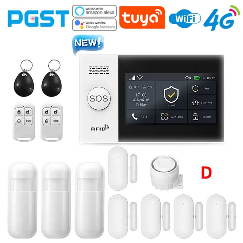 PGST PG-107 4G Tuya trådløs hjemme-WIFI GSM hjemme sikkerhet med bevegelsessensor innbruddslarm system støtter Alexa & Google