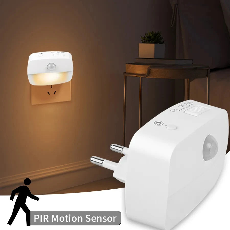 LED-natlampe med bevægelsessensor, 220 V, EU-stik, smart natlampe med bevægelsessensor, varmt og hvidt lys, to farver