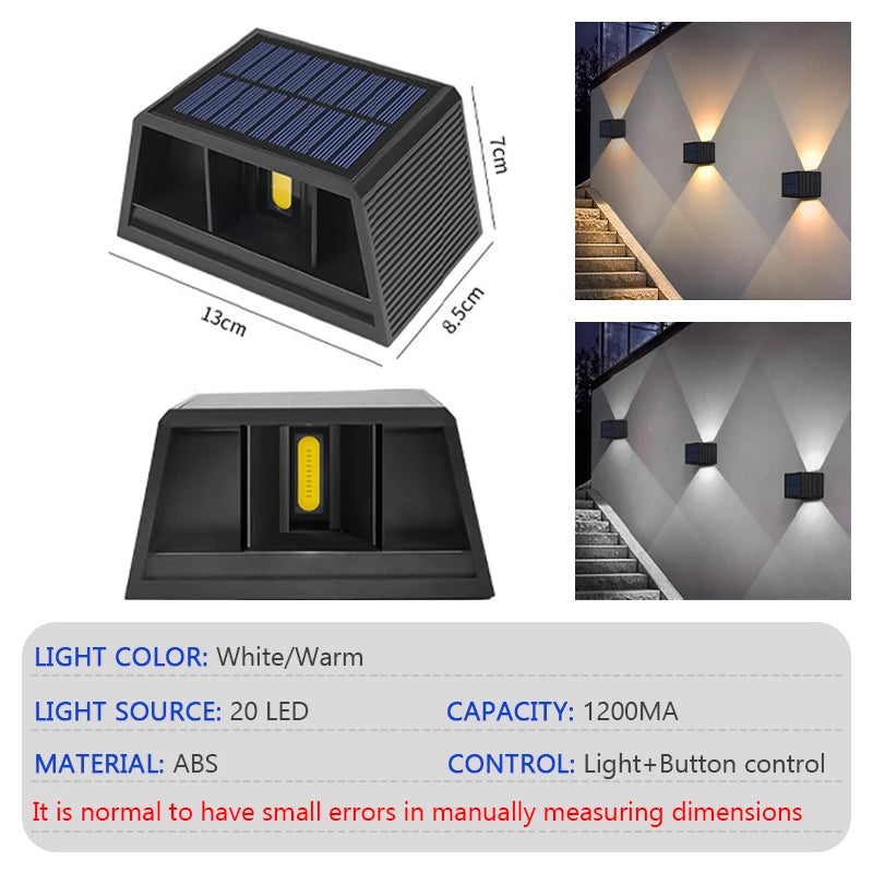Solar Wall Lamp, IP65 Up and Down Light for Porches