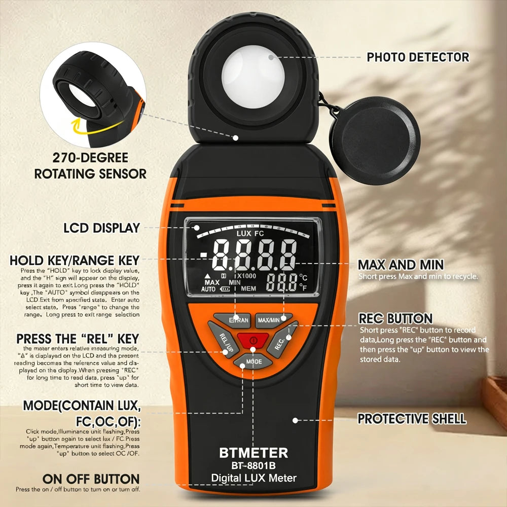 8801B Digital Light Meter with Rotating Sensor