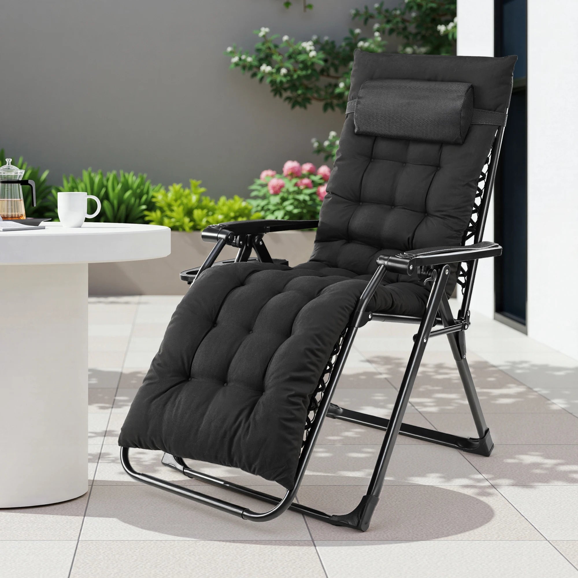 Zero Gravity Recliner Chair Folding Outdoor Lounge with Cup Holder