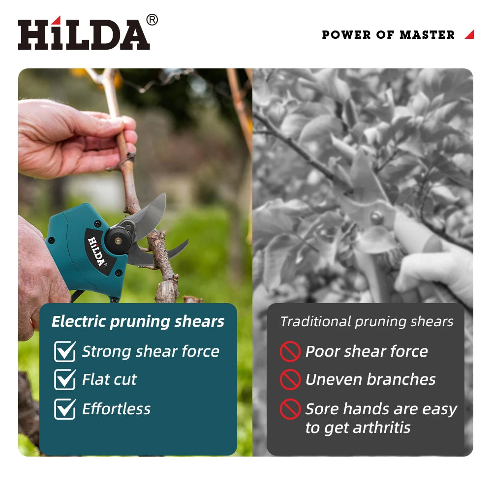 HILDA Brushless Electric Pruning Shears Cordless Fruit Tree Branches Scissors Power Tool For Makita 18V Battery 