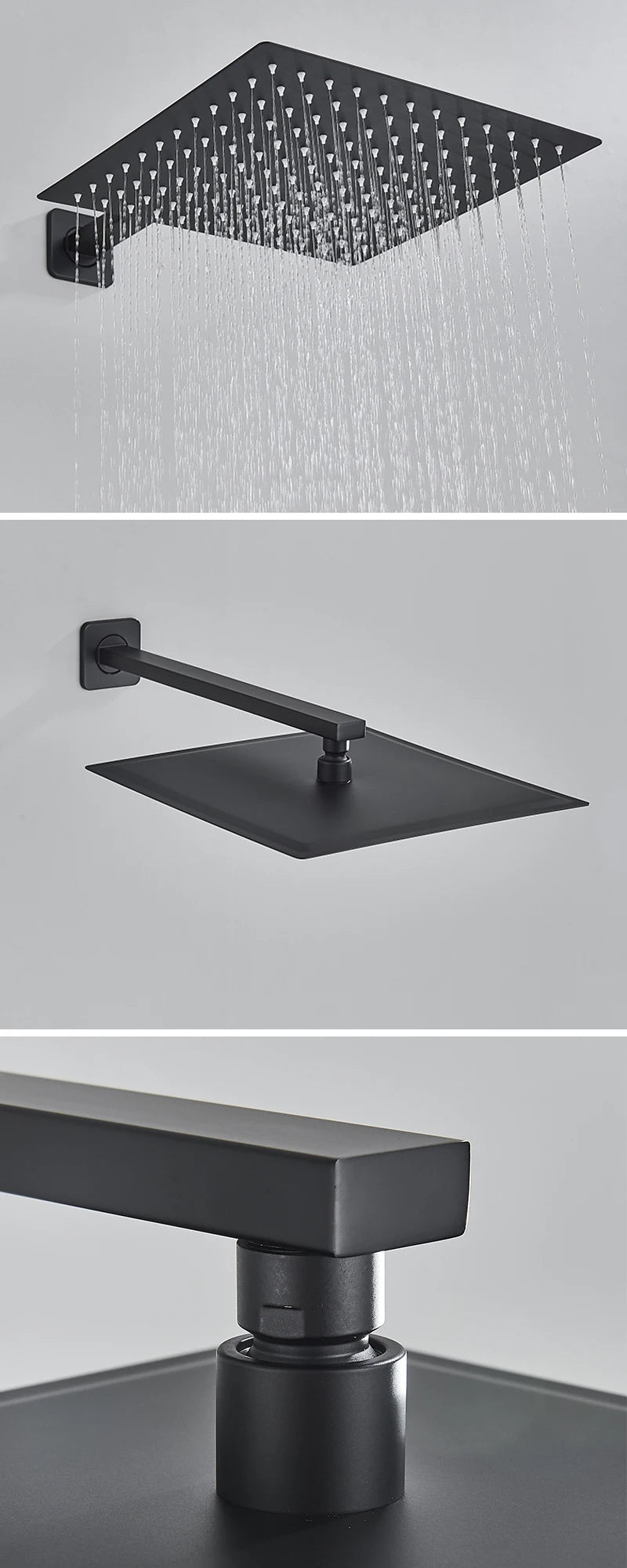Matte Black Rainfall Shower Faucets Set Rain Waterfall Concealed Shower System Embed Box Bathroom Shower Mixer Shower Combo Set